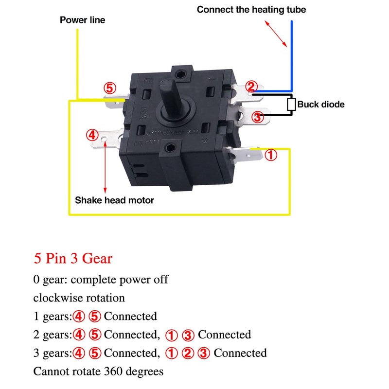 Taiss 2PCS Rotary Switch 125/250VAC 16A 4 Position 3 Speed Universal Speed Selector Heater Rotary Switch with Knob F035 - Image 5